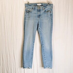 Light Wash Loft Modern Skinny Jeans Raw-Edge Hem Trendy  29/8 Stretch
